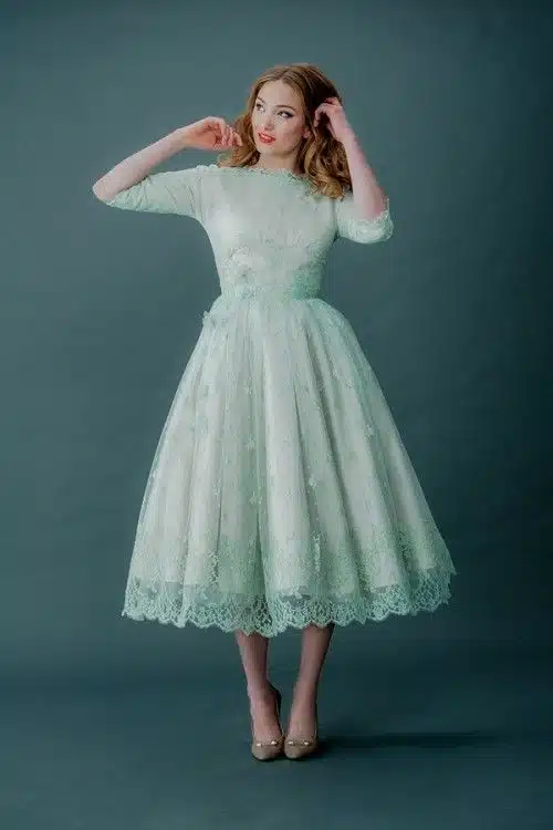 Vintage-Inspired Tea-Length Formal Dinner Dress